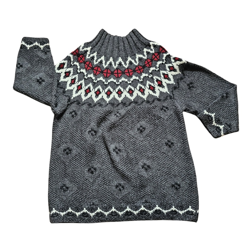 Vintage Moda Int'l Womens Sweater Pullover Mock Neck Gray Fair Isle Pattern LG